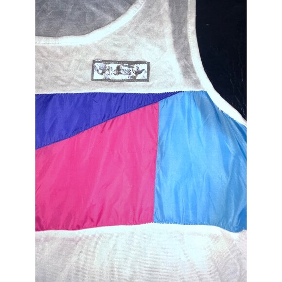 90s Adidas Trefoil Logo Mesh Tank Top White Color Block Retro Nylon Panels Small - Picture 2 of 10